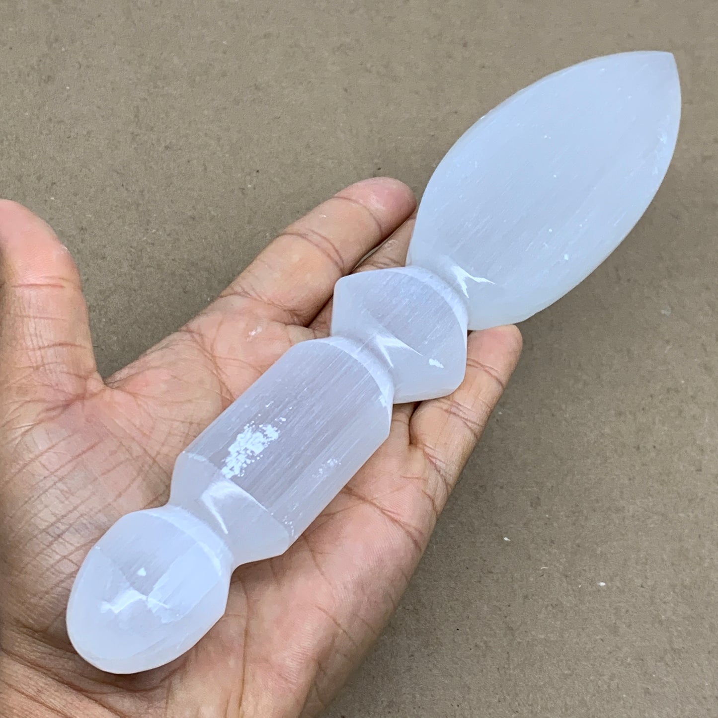 0.65lbs, 9.75"x1.9"x0.8", Natural Selenite Crystal Dagger (Satin Spar), B36560