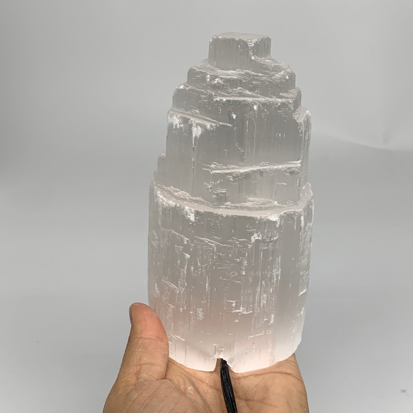 2.3 lbs, 6"x3.2", Raw Rough Selenite (Satin Spar) Lamp Tower, 6ft Chord, B35902