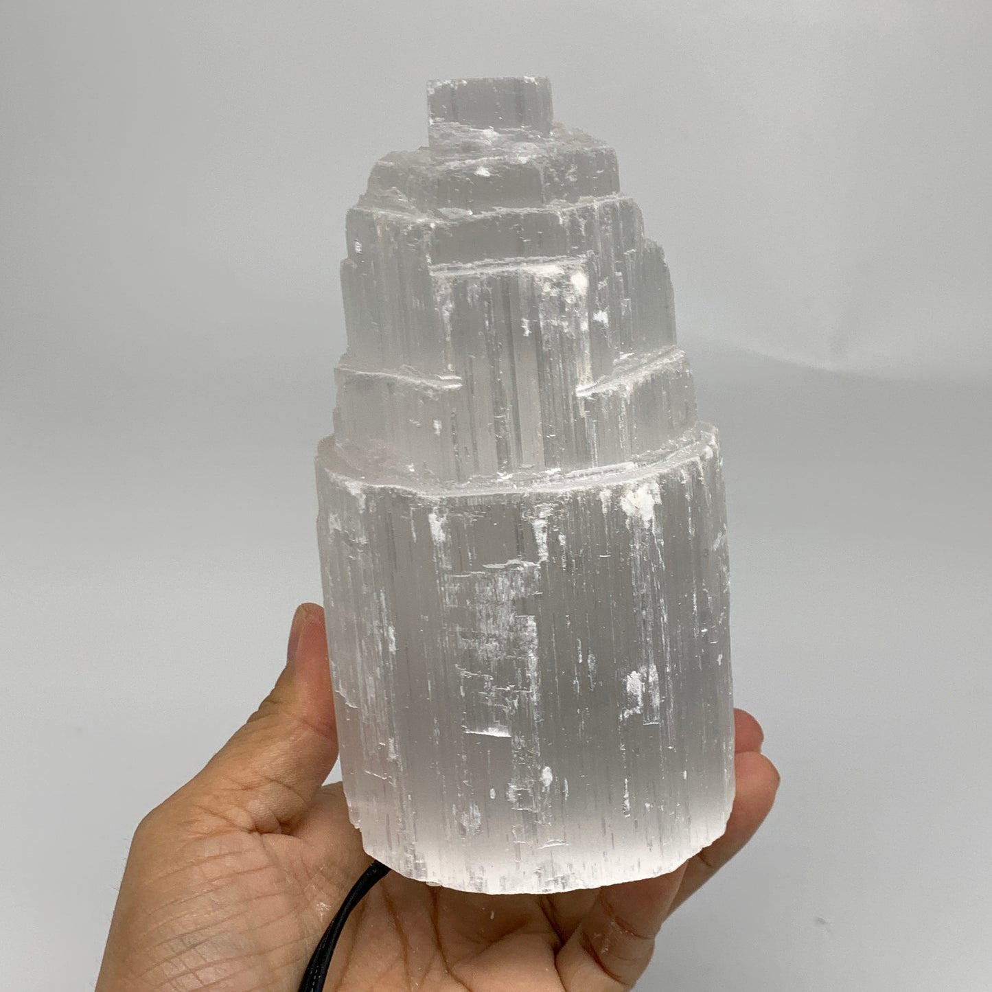 2.3 lbs, 6"x3.2", Raw Rough Selenite (Satin Spar) Lamp Tower, 6ft Chord, B35902