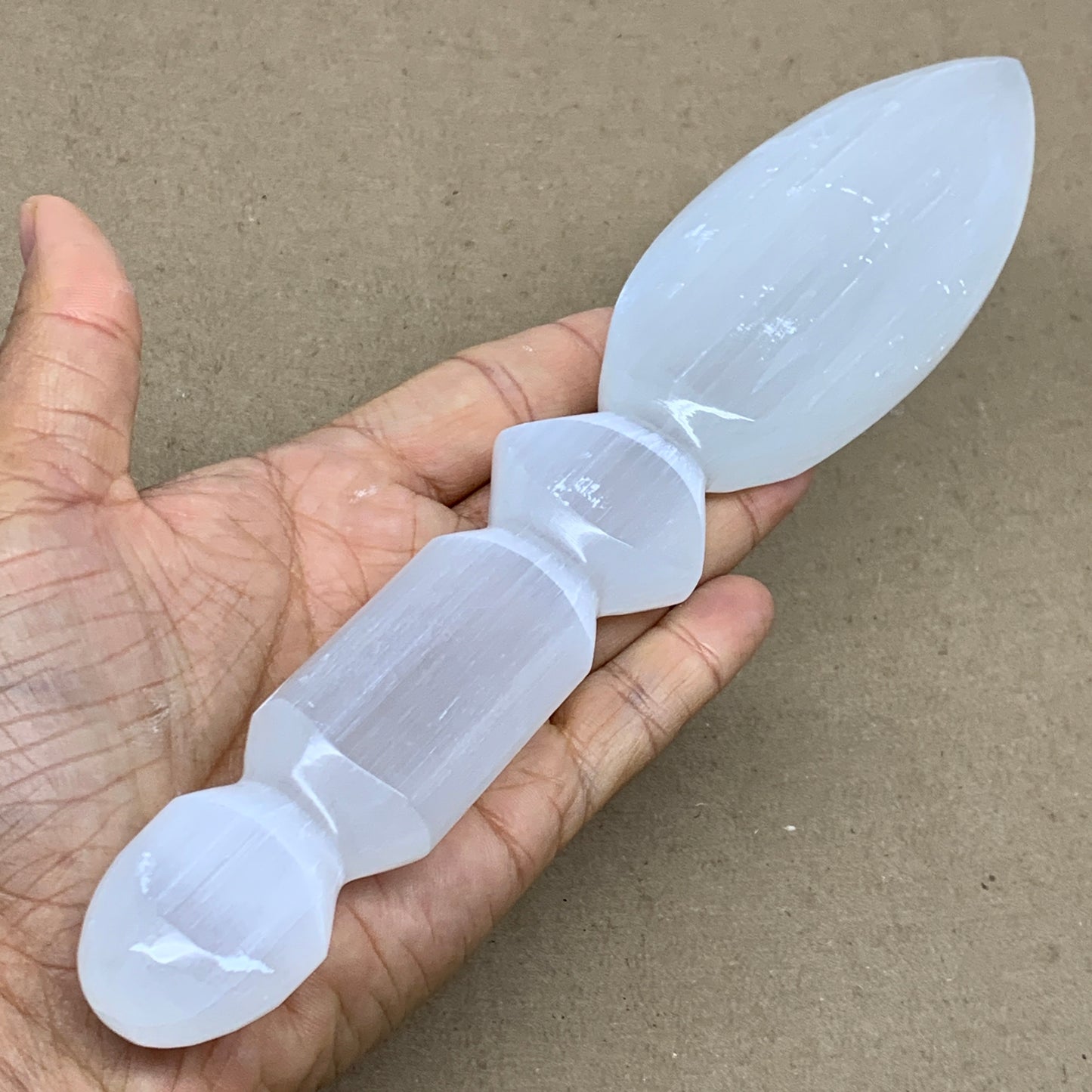 0.65lbs, 9.75"x1.9"x0.8", Natural Selenite Crystal Dagger (Satin Spar), B36560