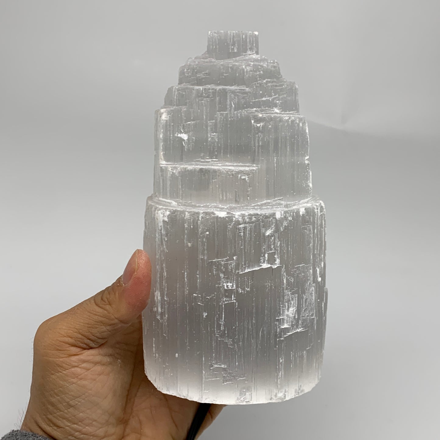 2.3 lbs, 6"x3.2", Raw Rough Selenite (Satin Spar) Lamp Tower, 6ft Chord, B35902