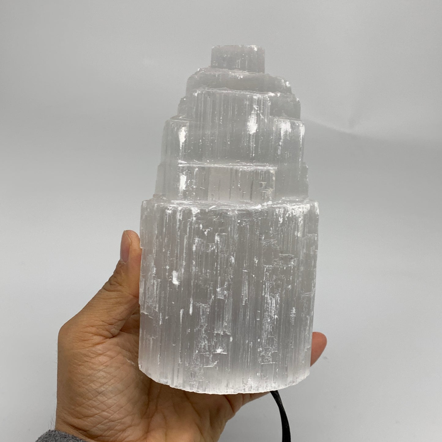 2.3 lbs, 6"x3.2", Raw Rough Selenite (Satin Spar) Lamp Tower, 6ft Chord, B35902