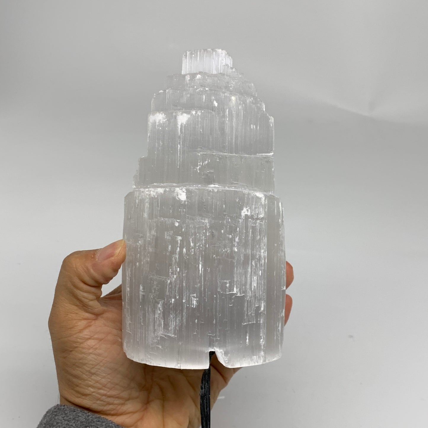 2.3 lbs, 6"x3.2", Raw Rough Selenite (Satin Spar) Lamp Tower, 6ft Chord, B35902