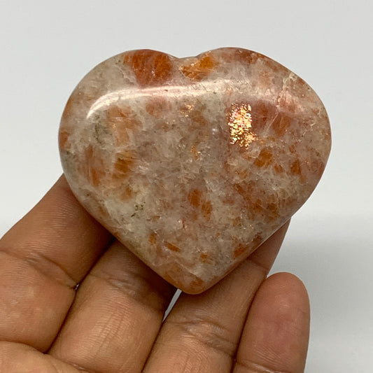 81g,2"x2.3"x0.8", Sunstone Heart Polished Healing Crystal @India, B28017