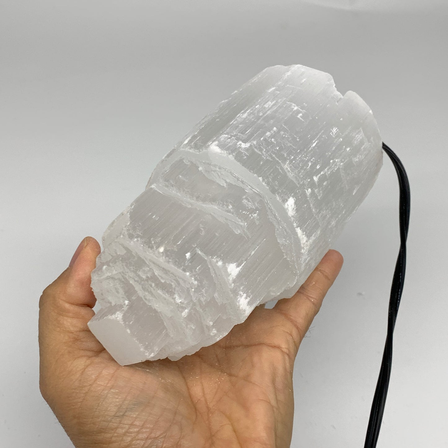 2.3 lbs, 6"x3.2", Raw Rough Selenite (Satin Spar) Lamp Tower, 6ft Chord, B35902