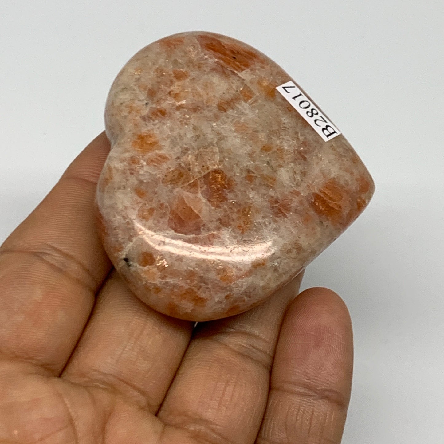 81g,2"x2.3"x0.8", Sunstone Heart Polished Healing Crystal @India, B28017