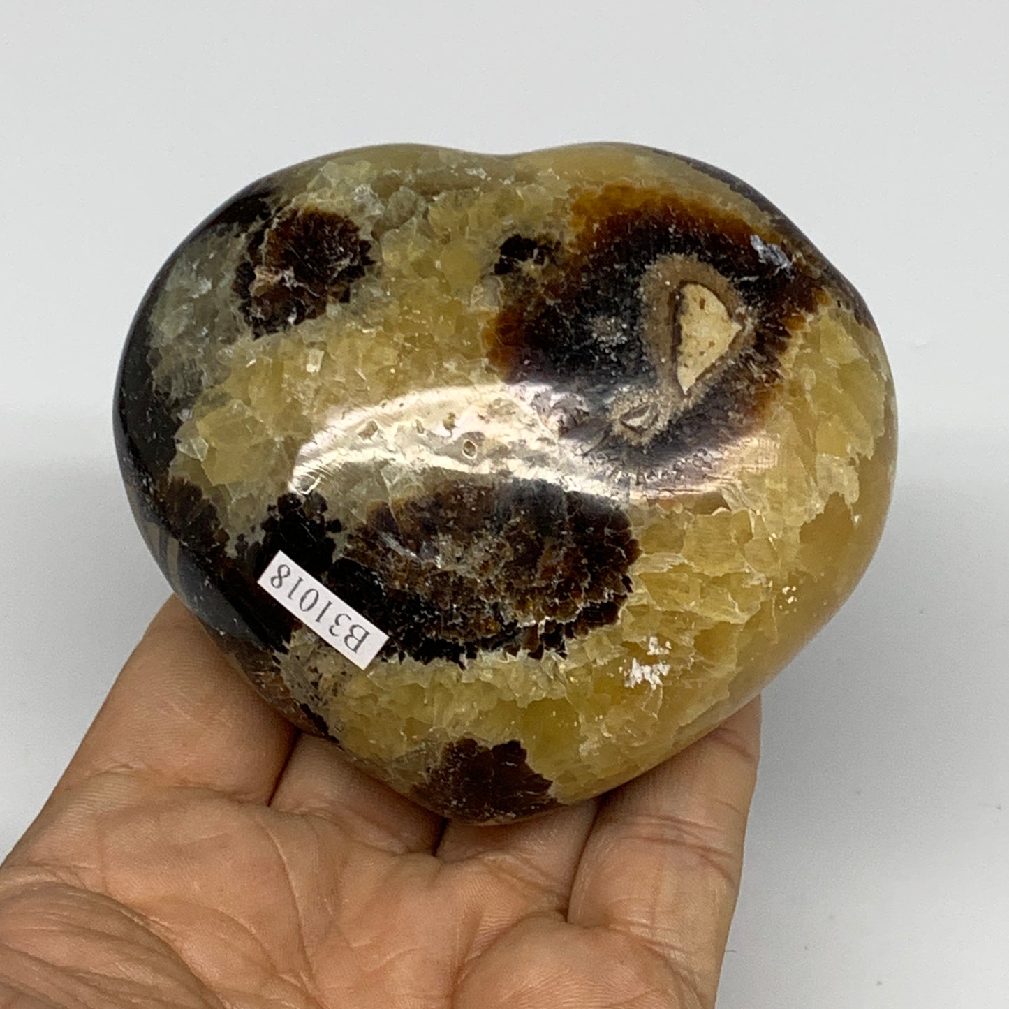 0.78 lbs, 3"x3.3"x1.6" Septarian Nodules Heart Polished Healing Crystal, B31018