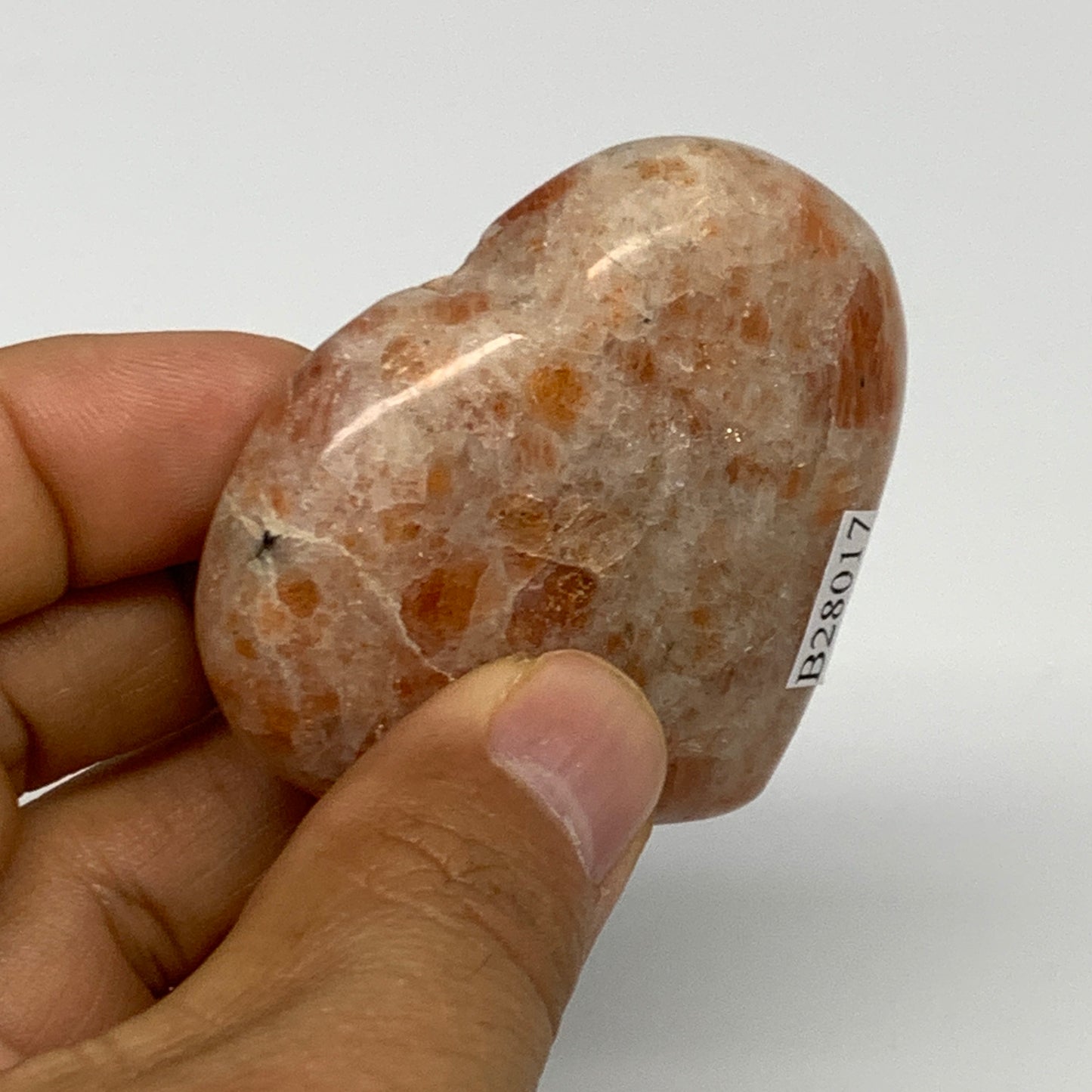 81g,2"x2.3"x0.8", Sunstone Heart Polished Healing Crystal @India, B28017