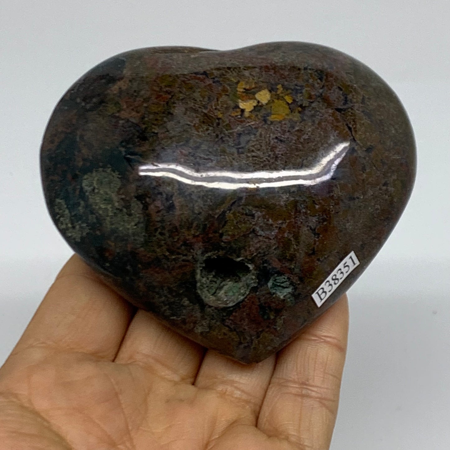 0.67 lbs, 3"x3.4"x1.5" Ocean Jasper Heart Polished Healing Crystal, B38351
