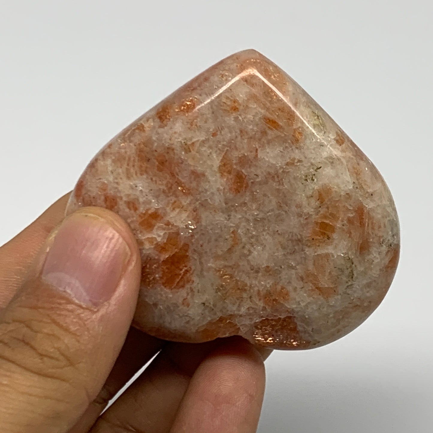 81g,2"x2.3"x0.8", Sunstone Heart Polished Healing Crystal @India, B28017
