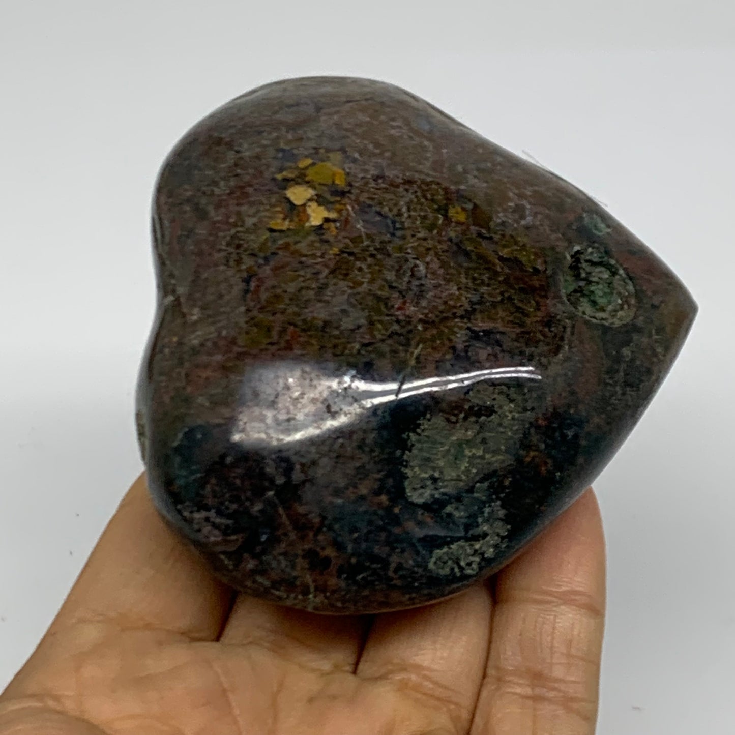 0.67 lbs, 3"x3.4"x1.5" Ocean Jasper Heart Polished Healing Crystal, B38351