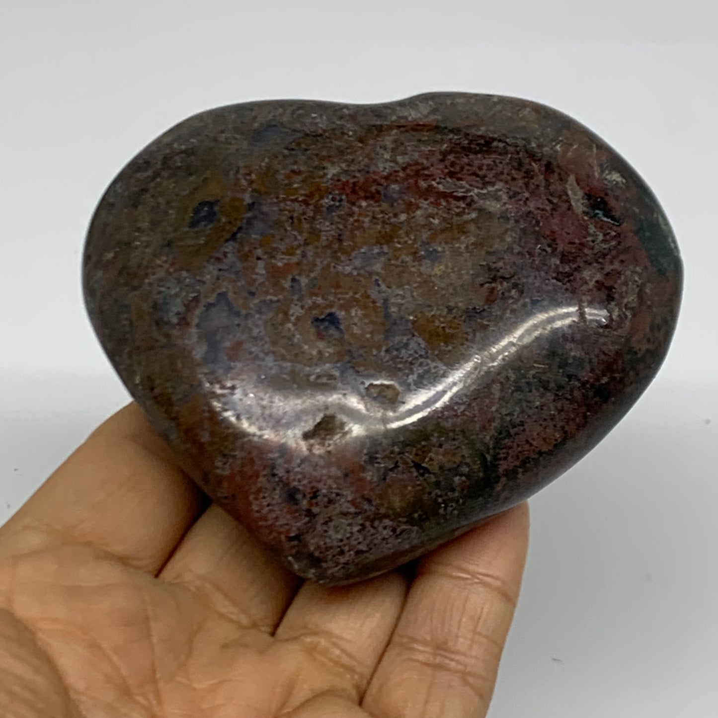 0.67 lbs, 3"x3.4"x1.5" Ocean Jasper Heart Polished Healing Crystal, B38351