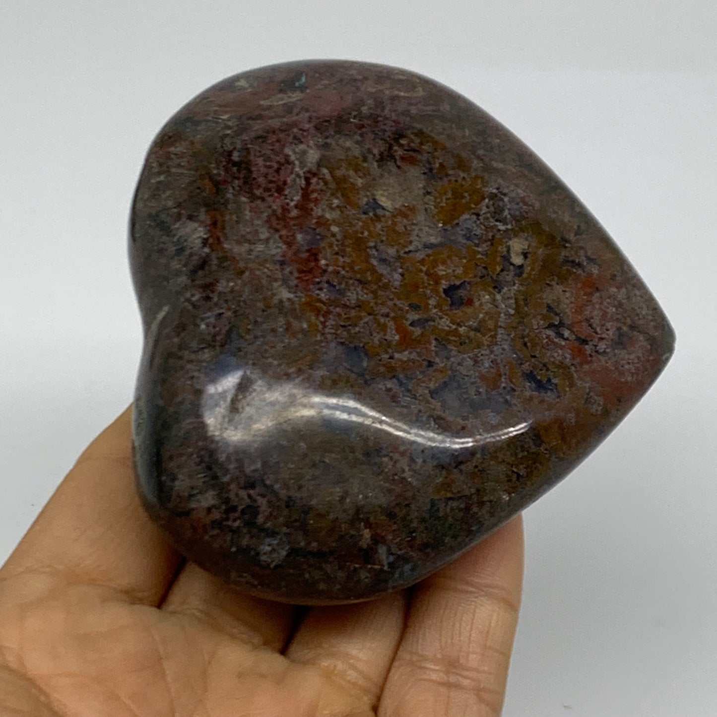0.67 lbs, 3"x3.4"x1.5" Ocean Jasper Heart Polished Healing Crystal, B38351