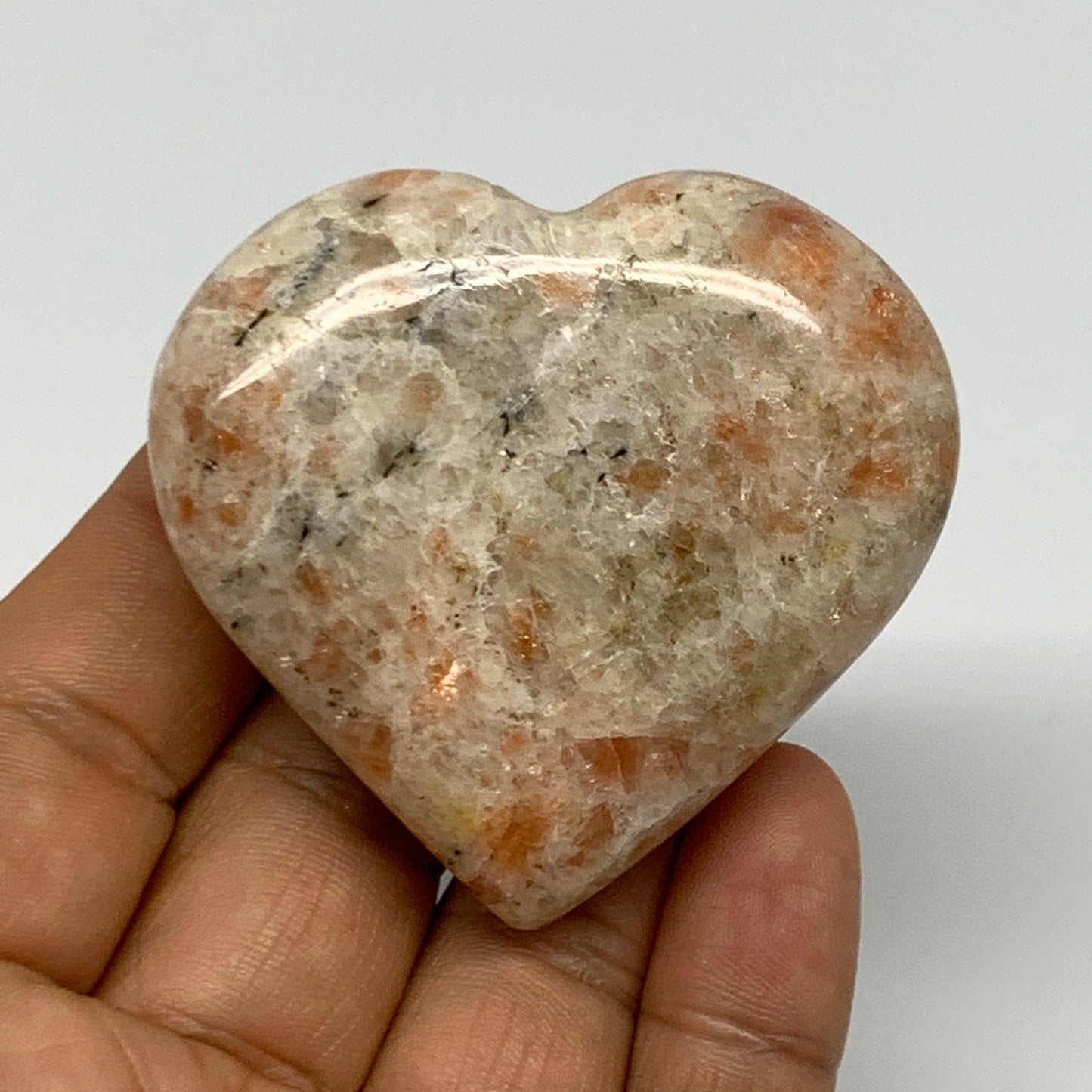 83.7g,2.1"x2.2"x0.8", Sunstone Heart Polished Healing Crystal @India, B28018