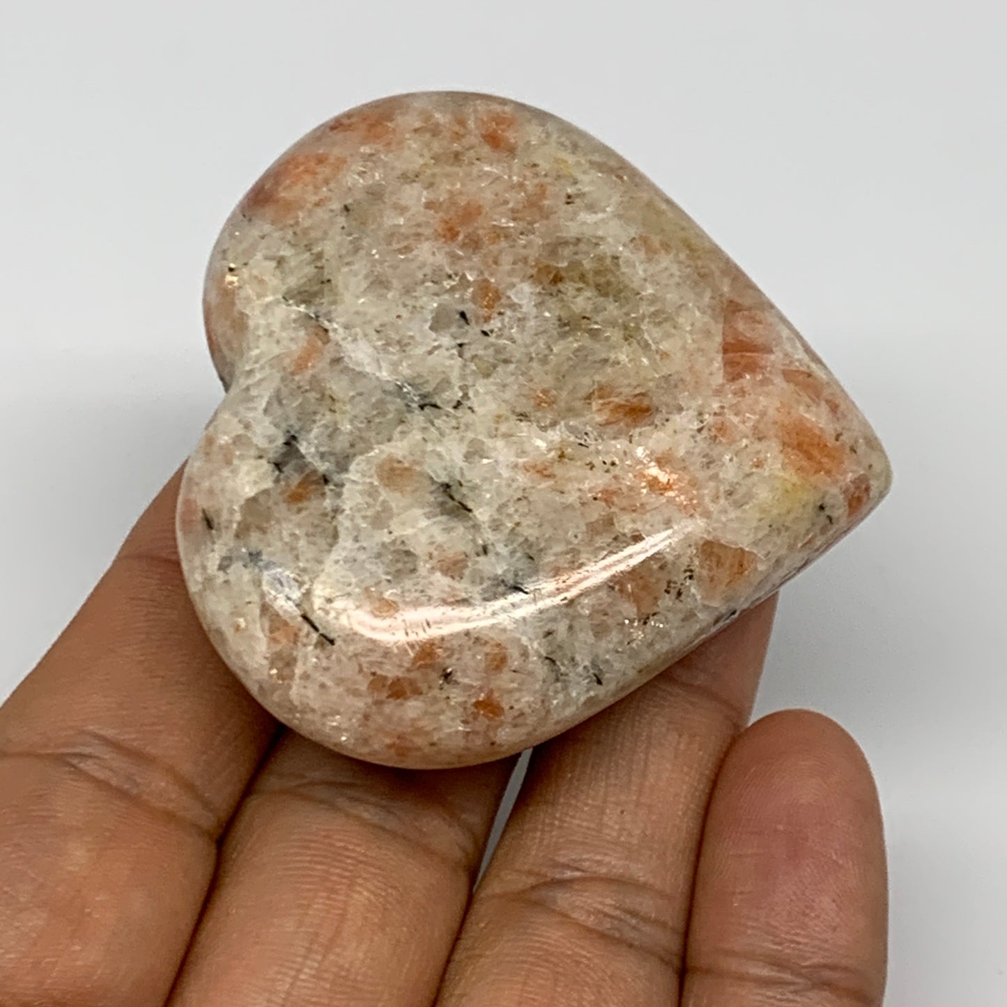 83.7g,2.1"x2.2"x0.8", Sunstone Heart Polished Healing Crystal @India, B28018