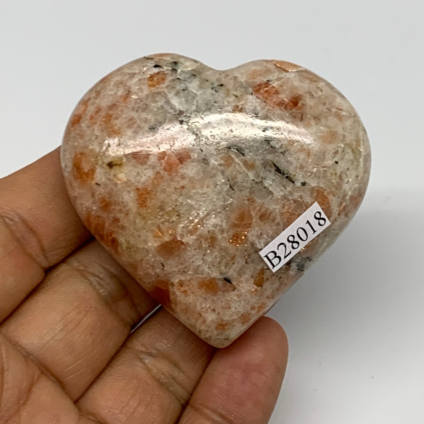 83.7g,2.1"x2.2"x0.8", Sunstone Heart Polished Healing Crystal @India, B28018
