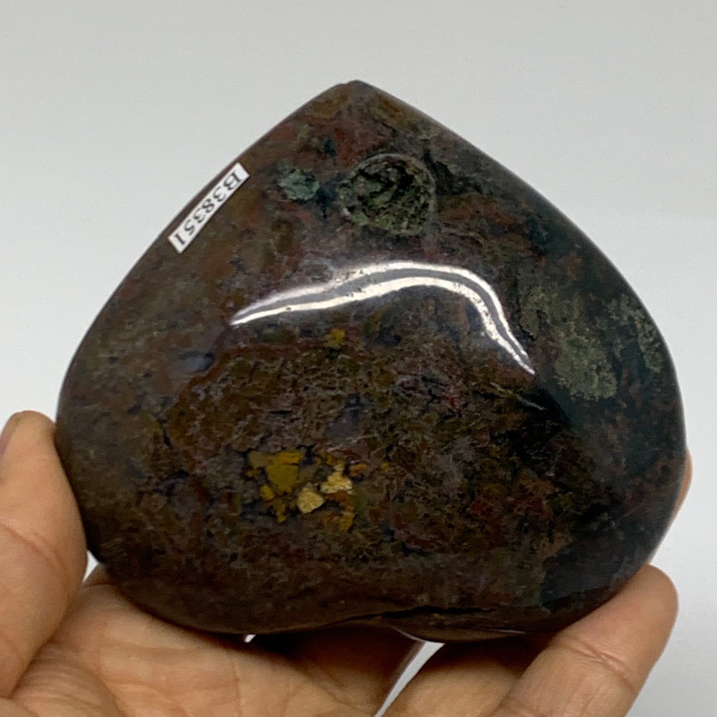 0.67 lbs, 3"x3.4"x1.5" Ocean Jasper Heart Polished Healing Crystal, B38351