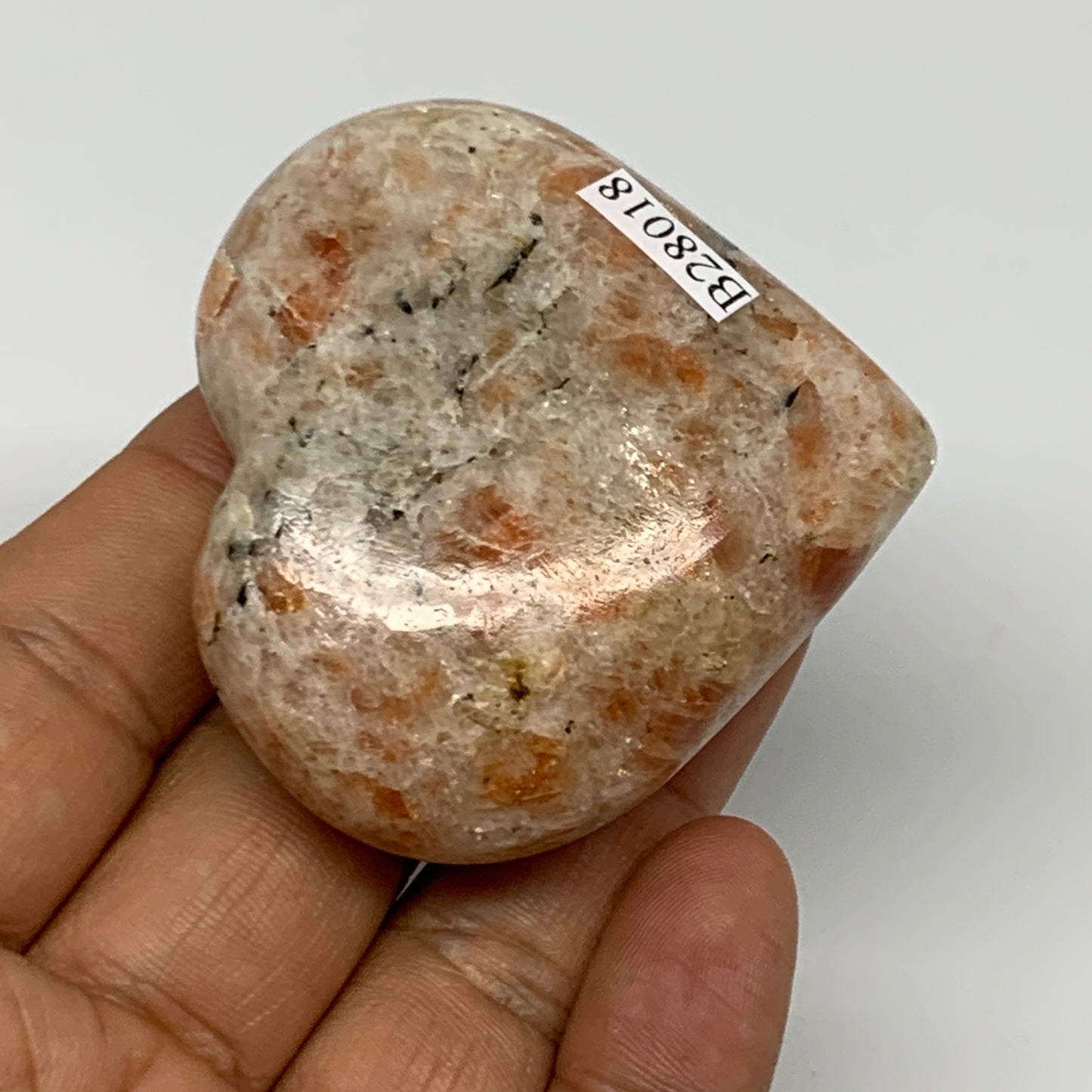 83.7g,2.1"x2.2"x0.8", Sunstone Heart Polished Healing Crystal @India, B28018