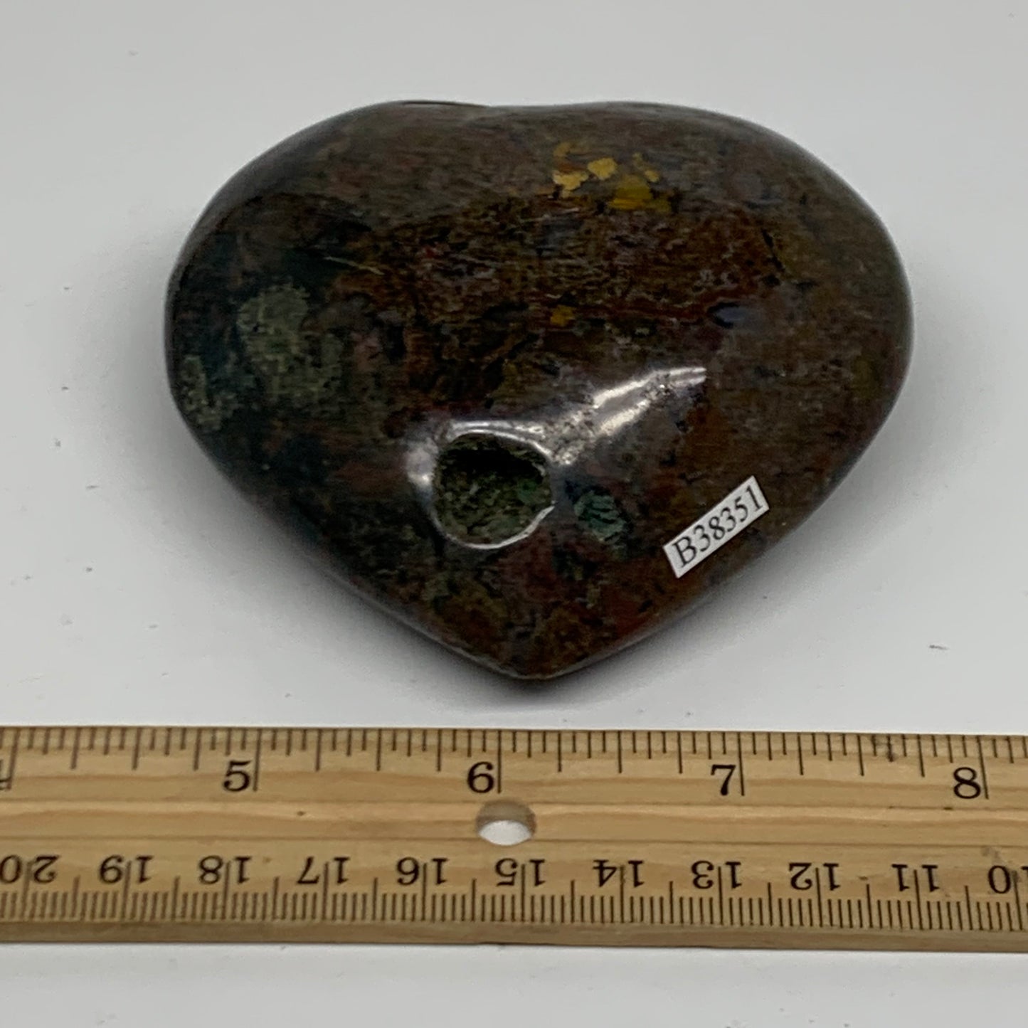 0.67 lbs, 3"x3.4"x1.5" Ocean Jasper Heart Polished Healing Crystal, B38351