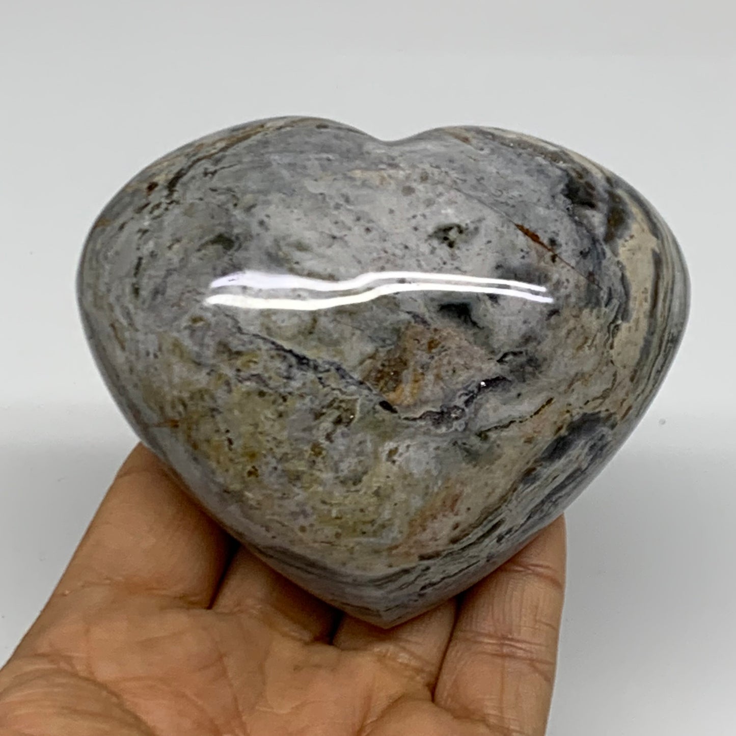 0.74 lbs, 3"x3.5"x1.7" Ocean Jasper Heart Polished Healing Crystal, B38352