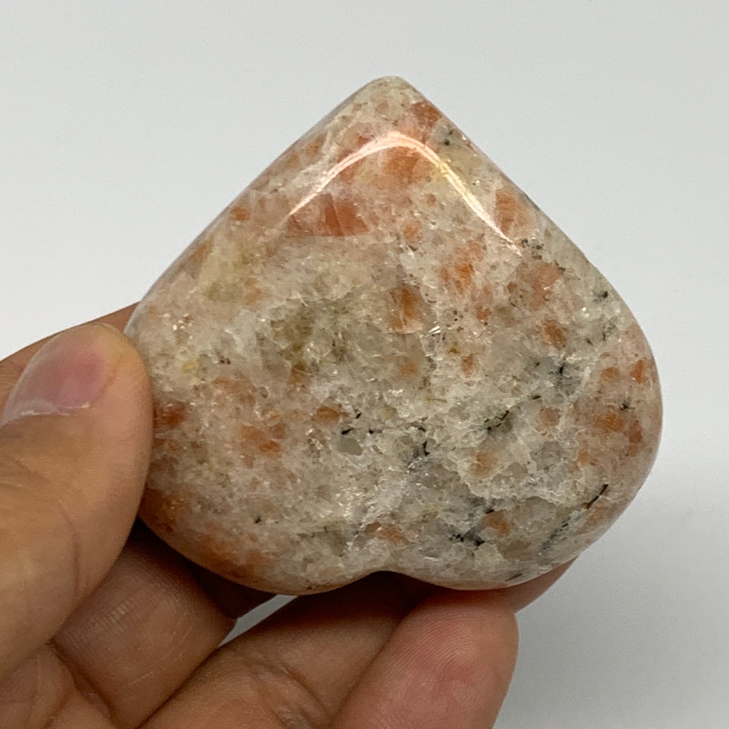 83.7g,2.1"x2.2"x0.8", Sunstone Heart Polished Healing Crystal @India, B28018