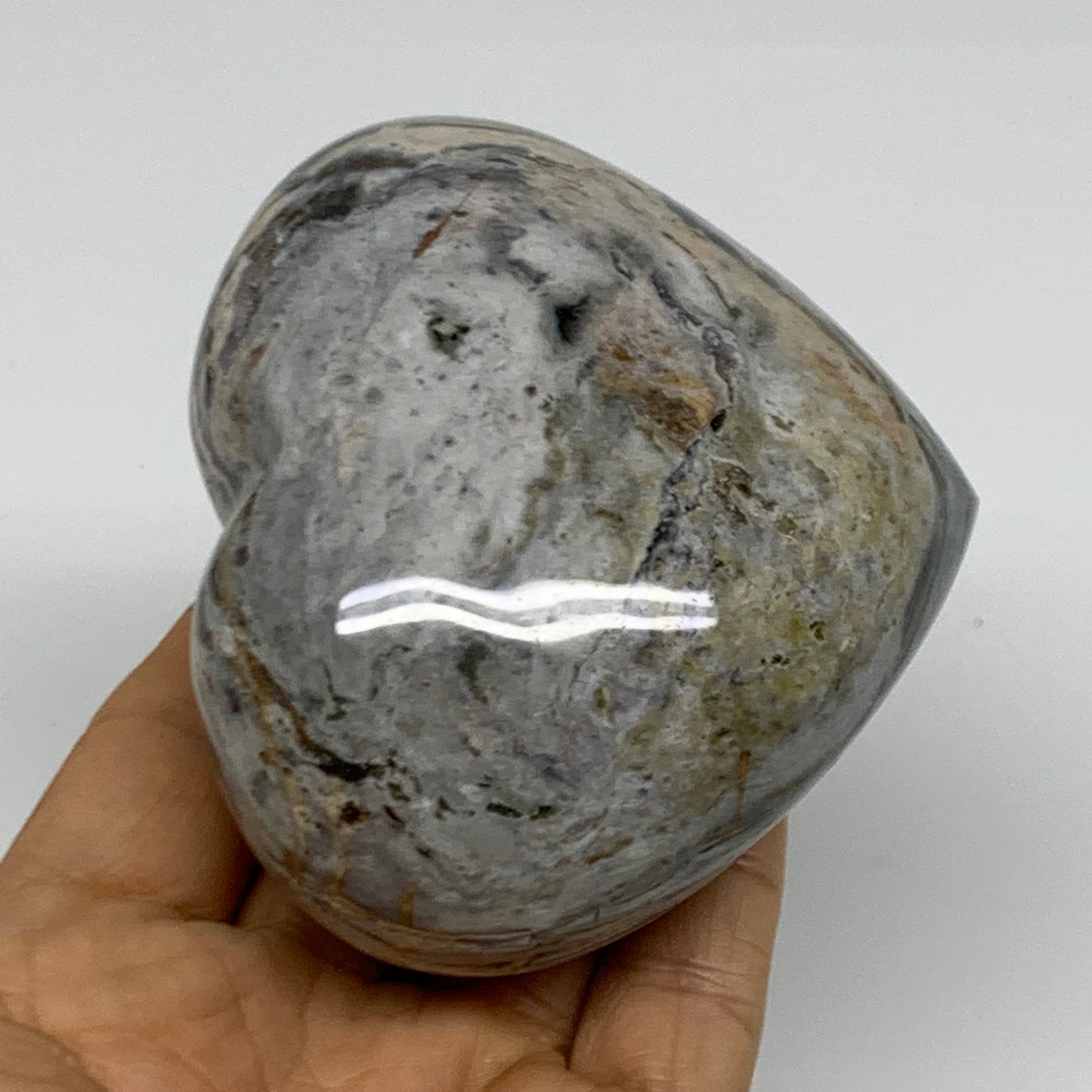 0.74 lbs, 3"x3.5"x1.7" Ocean Jasper Heart Polished Healing Crystal, B38352