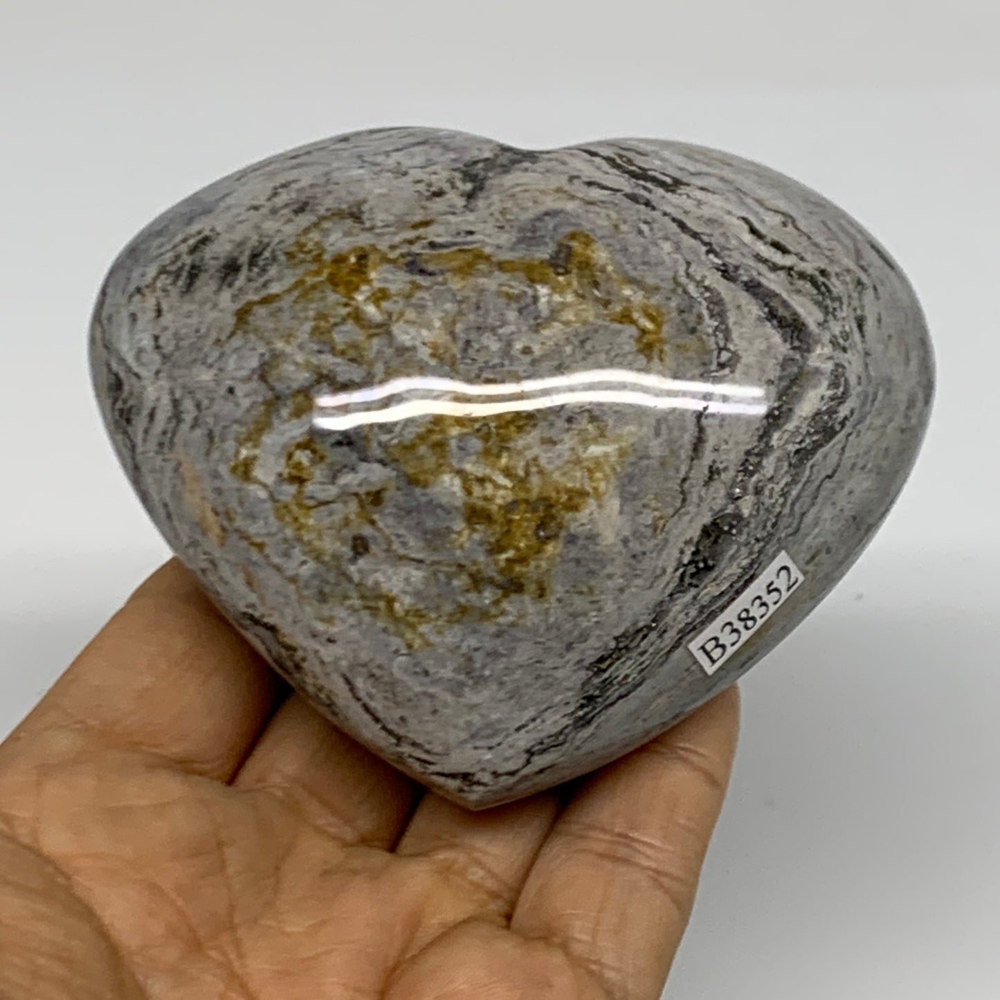 0.74 lbs, 3"x3.5"x1.7" Ocean Jasper Heart Polished Healing Crystal, B38352