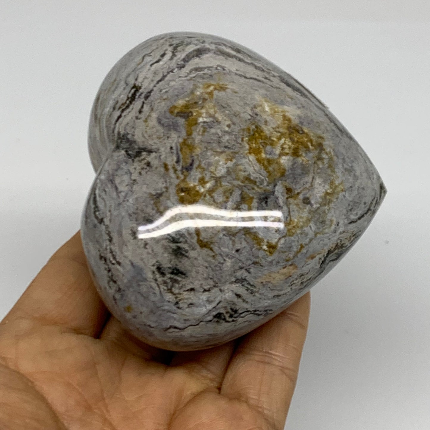 0.74 lbs, 3"x3.5"x1.7" Ocean Jasper Heart Polished Healing Crystal, B38352