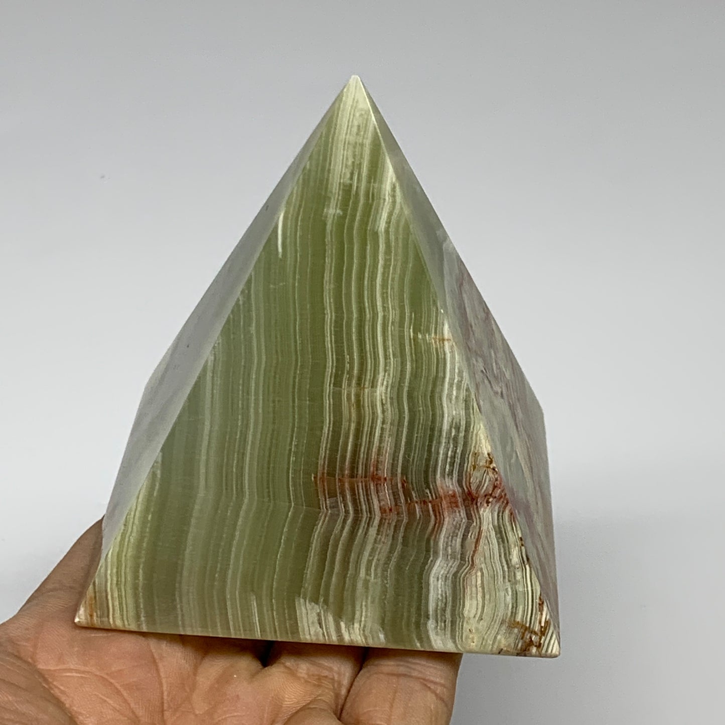 0.94 lbs, 3"x2.9"x2.9", Green Onyx Pyramid Gemstone Crystal, B32453