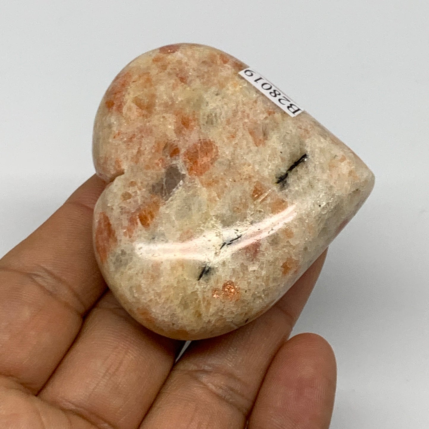 96.4g,2.1"x2.3"x0.9", Sunstone Heart Polished Healing Crystal @India, B28019