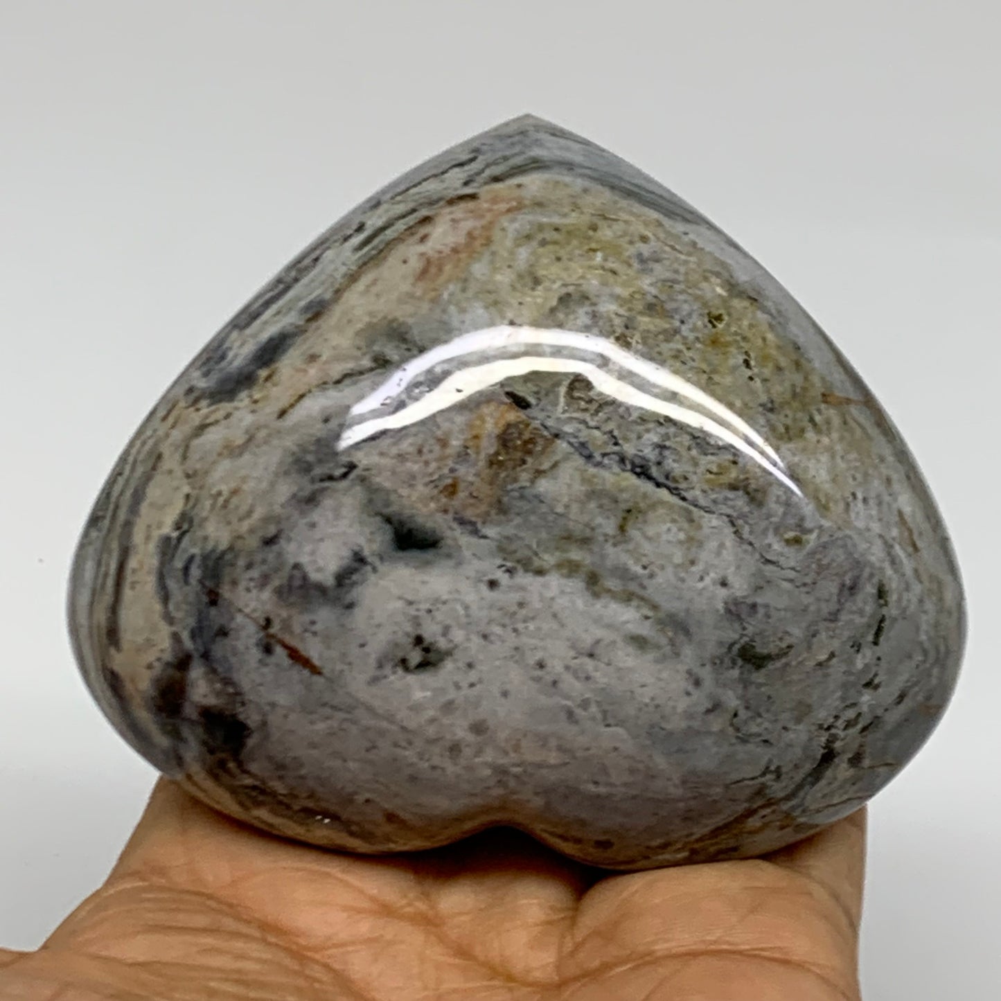 0.74 lbs, 3"x3.5"x1.7" Ocean Jasper Heart Polished Healing Crystal, B38352