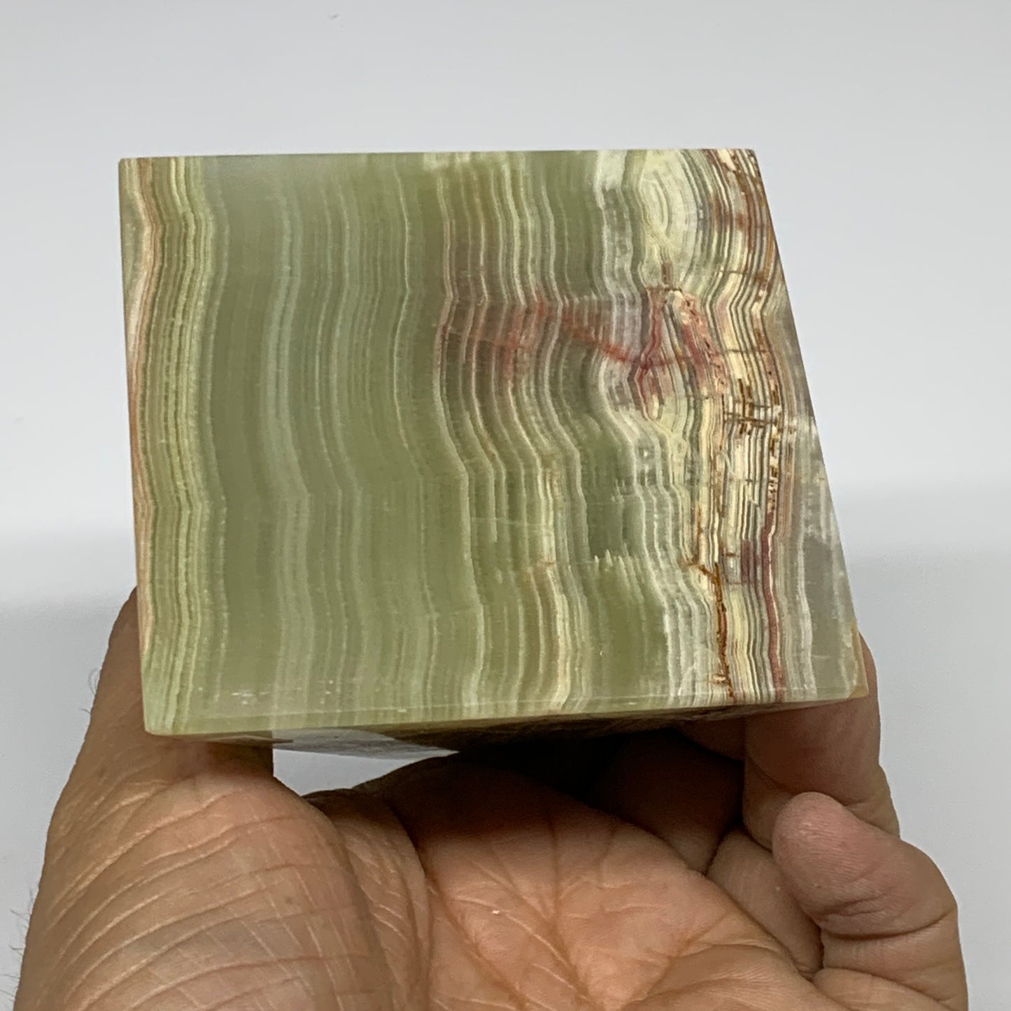 0.94 lbs, 3"x2.9"x2.9", Green Onyx Pyramid Gemstone Crystal, B32453