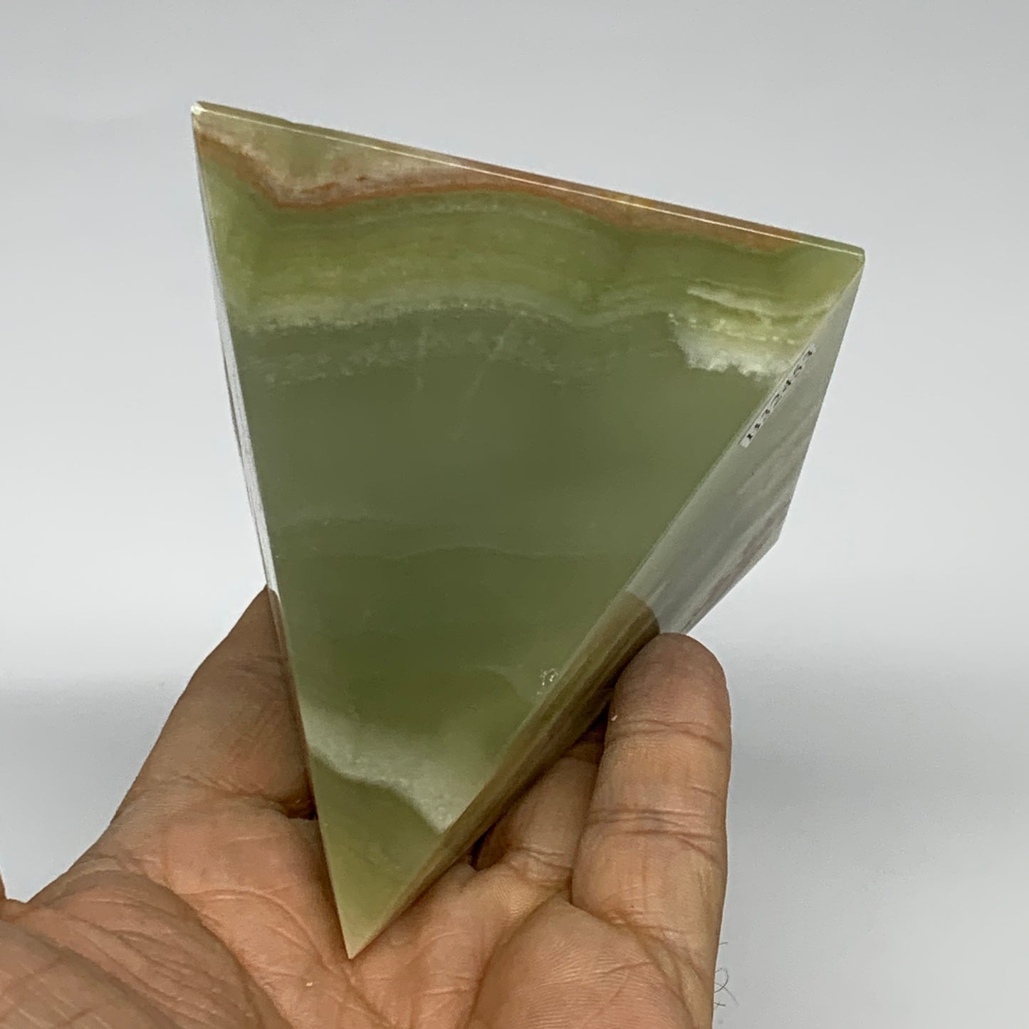 0.94 lbs, 3"x2.9"x2.9", Green Onyx Pyramid Gemstone Crystal, B32453