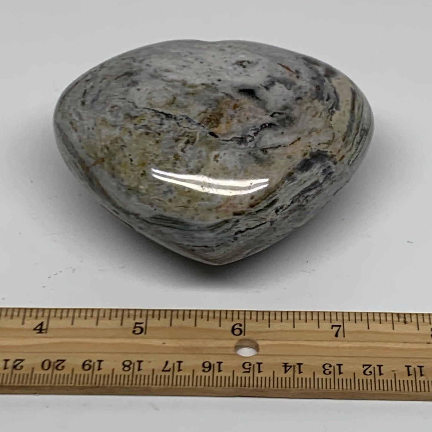 0.74 lbs, 3"x3.5"x1.7" Ocean Jasper Heart Polished Healing Crystal, B38352