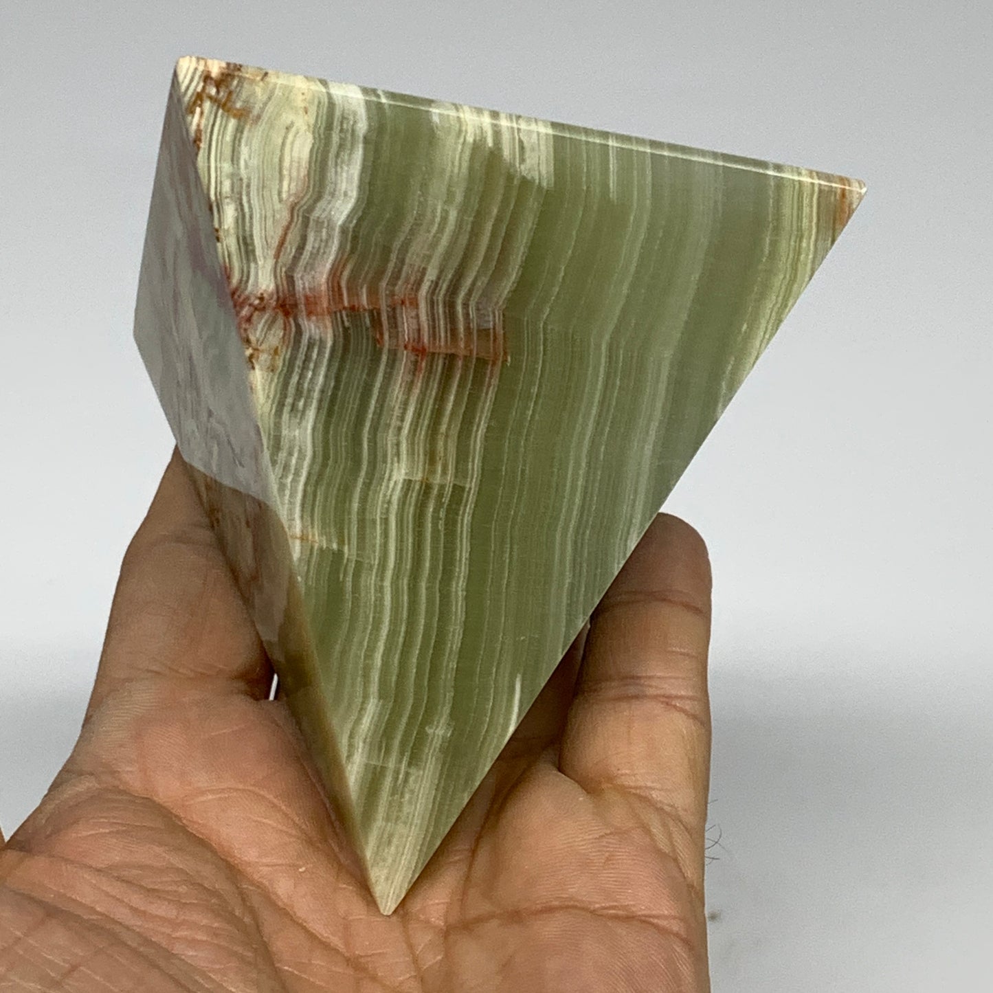 0.94 lbs, 3"x2.9"x2.9", Green Onyx Pyramid Gemstone Crystal, B32453