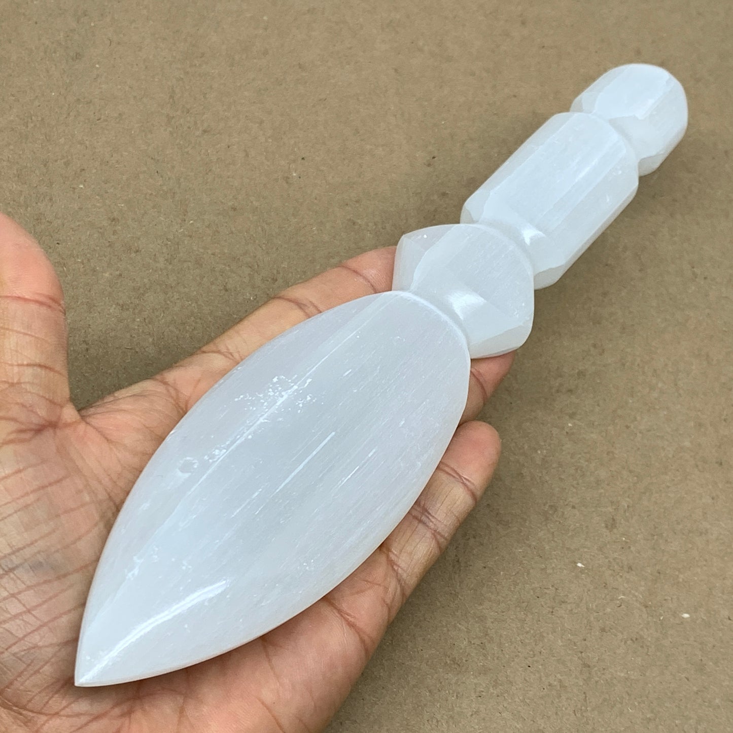 0.70 lbs, 9.5"x1.9"x1", Natural Selenite Crystal Dagger (Satin Spar), B36564