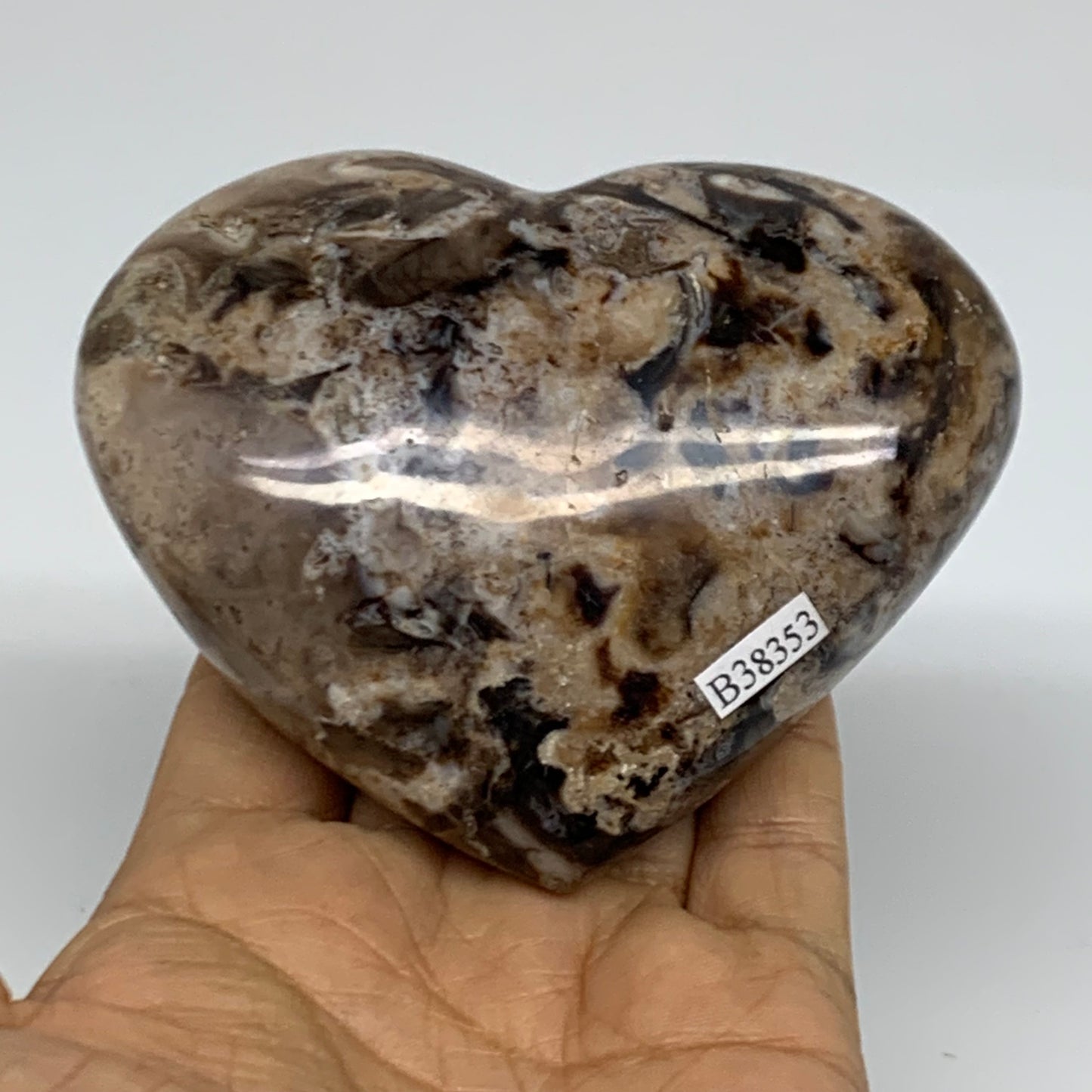 0.69 lbs, 3.2"x3.9"x1.5" Ocean Jasper Heart Polished Healing Crystal, B38353