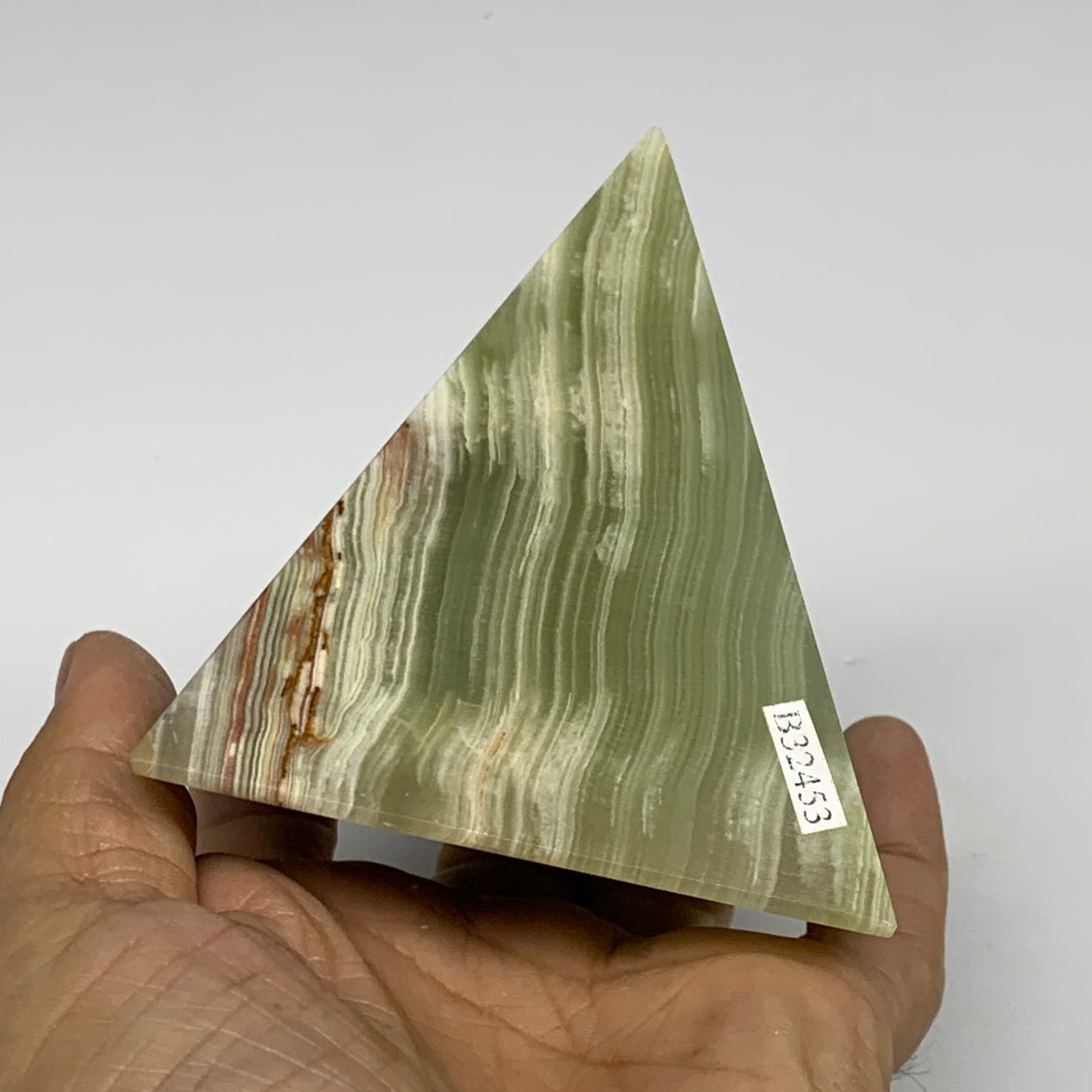0.94 lbs, 3"x2.9"x2.9", Green Onyx Pyramid Gemstone Crystal, B32453