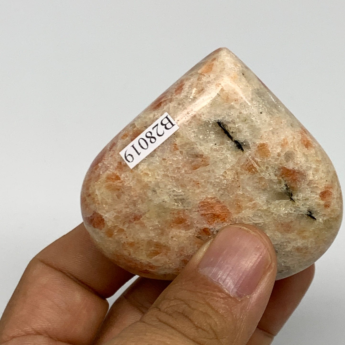 96.4g,2.1"x2.3"x0.9", Sunstone Heart Polished Healing Crystal @India, B28019