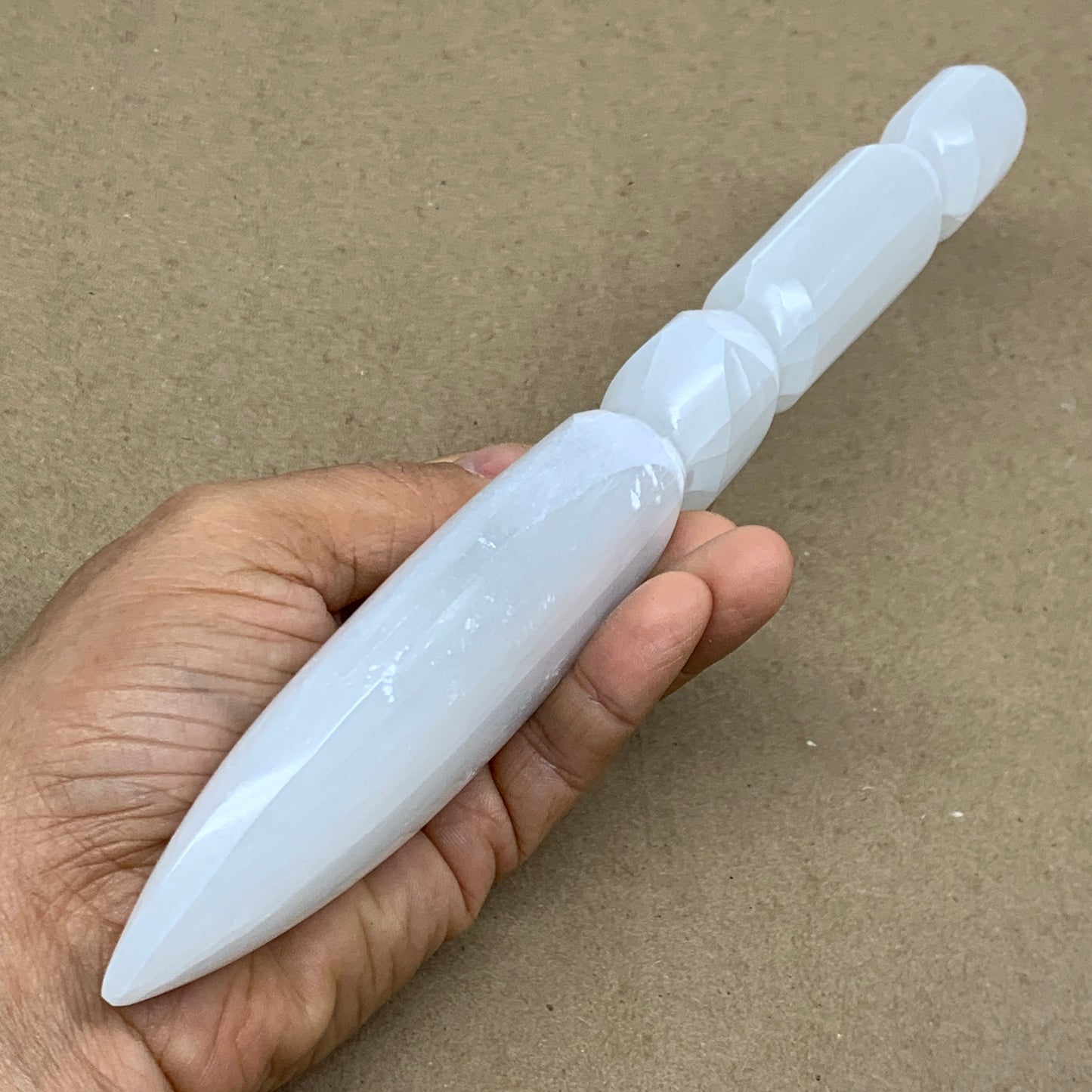 0.70 lbs, 9.5"x1.9"x1", Natural Selenite Crystal Dagger (Satin Spar), B36564