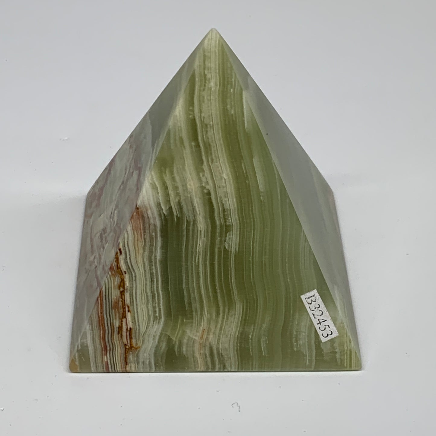 0.94 lbs, 3"x2.9"x2.9", Green Onyx Pyramid Gemstone Crystal, B32453