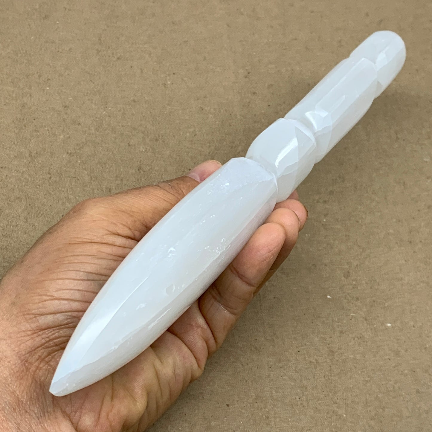 0.70 lbs, 9.5"x1.9"x1", Natural Selenite Crystal Dagger (Satin Spar), B36564
