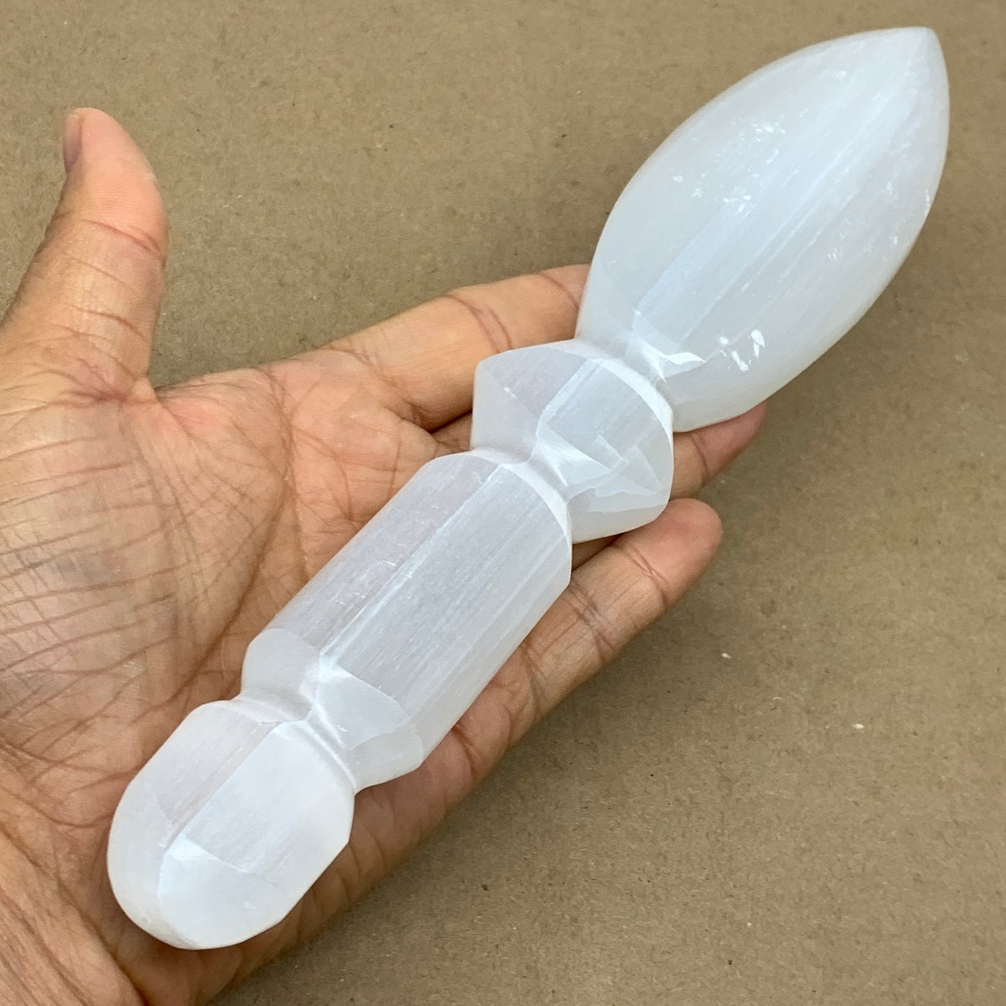 0.70 lbs, 9.5"x1.9"x1", Natural Selenite Crystal Dagger (Satin Spar), B36564