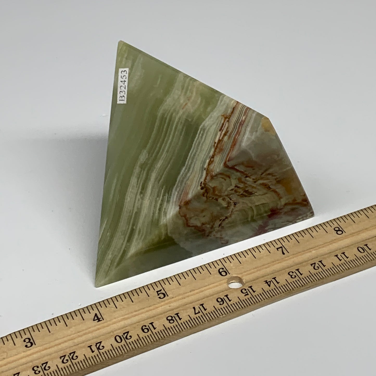 0.94 lbs, 3"x2.9"x2.9", Green Onyx Pyramid Gemstone Crystal, B32453