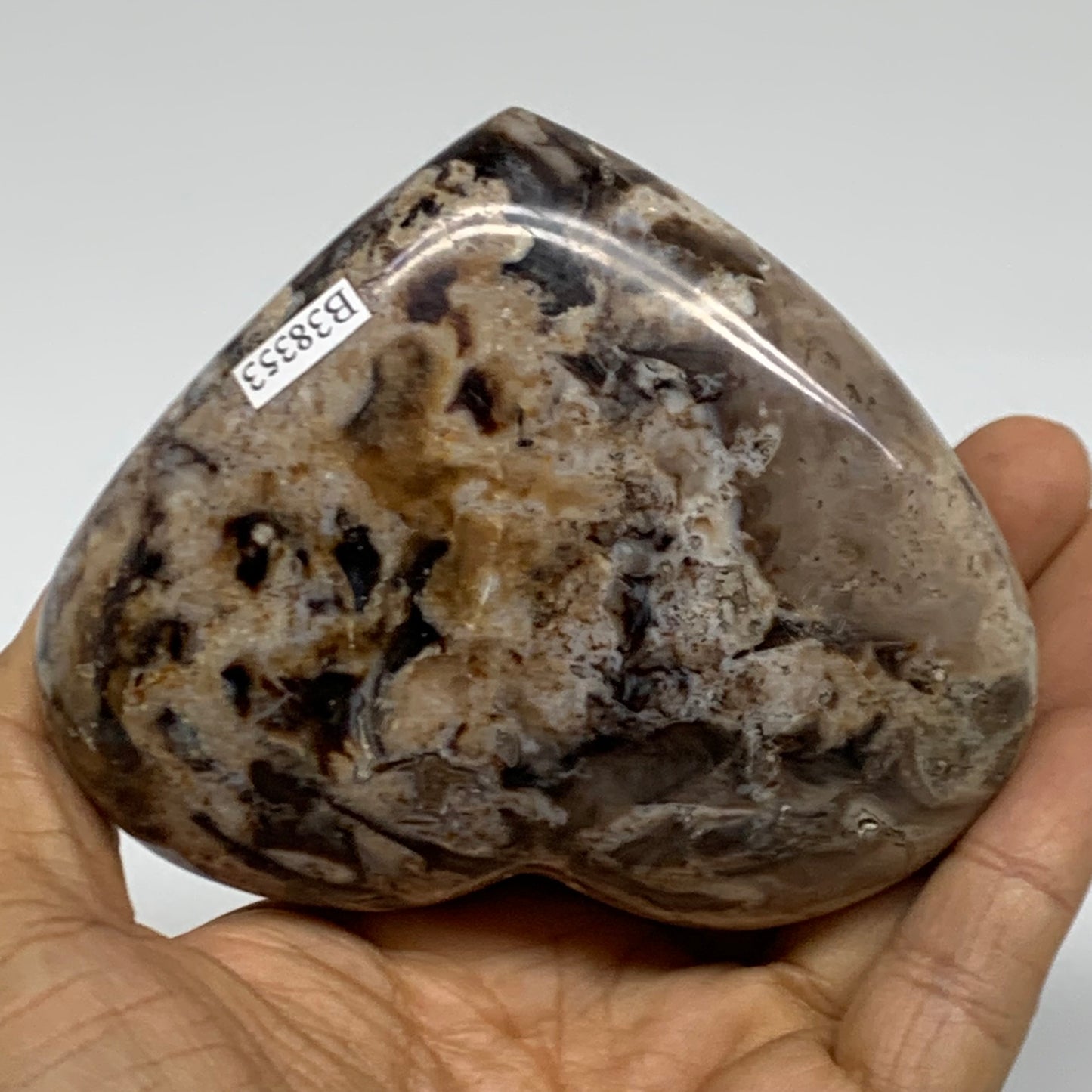 0.69 lbs, 3.2"x3.9"x1.5" Ocean Jasper Heart Polished Healing Crystal, B38353