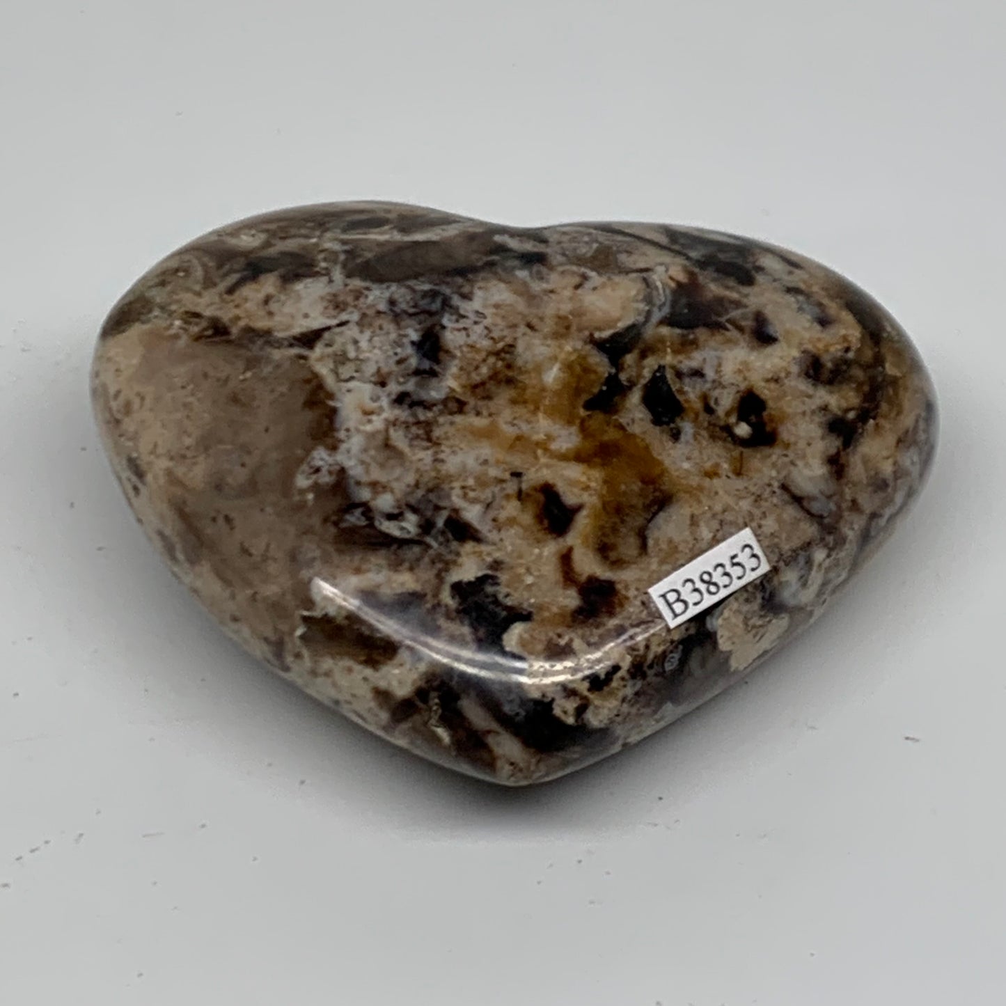 0.69 lbs, 3.2"x3.9"x1.5" Ocean Jasper Heart Polished Healing Crystal, B38353