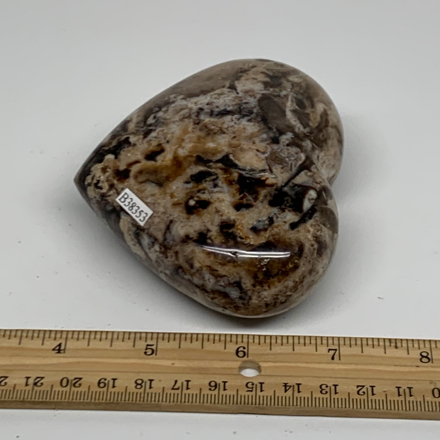 0.69 lbs, 3.2"x3.9"x1.5" Ocean Jasper Heart Polished Healing Crystal, B38353