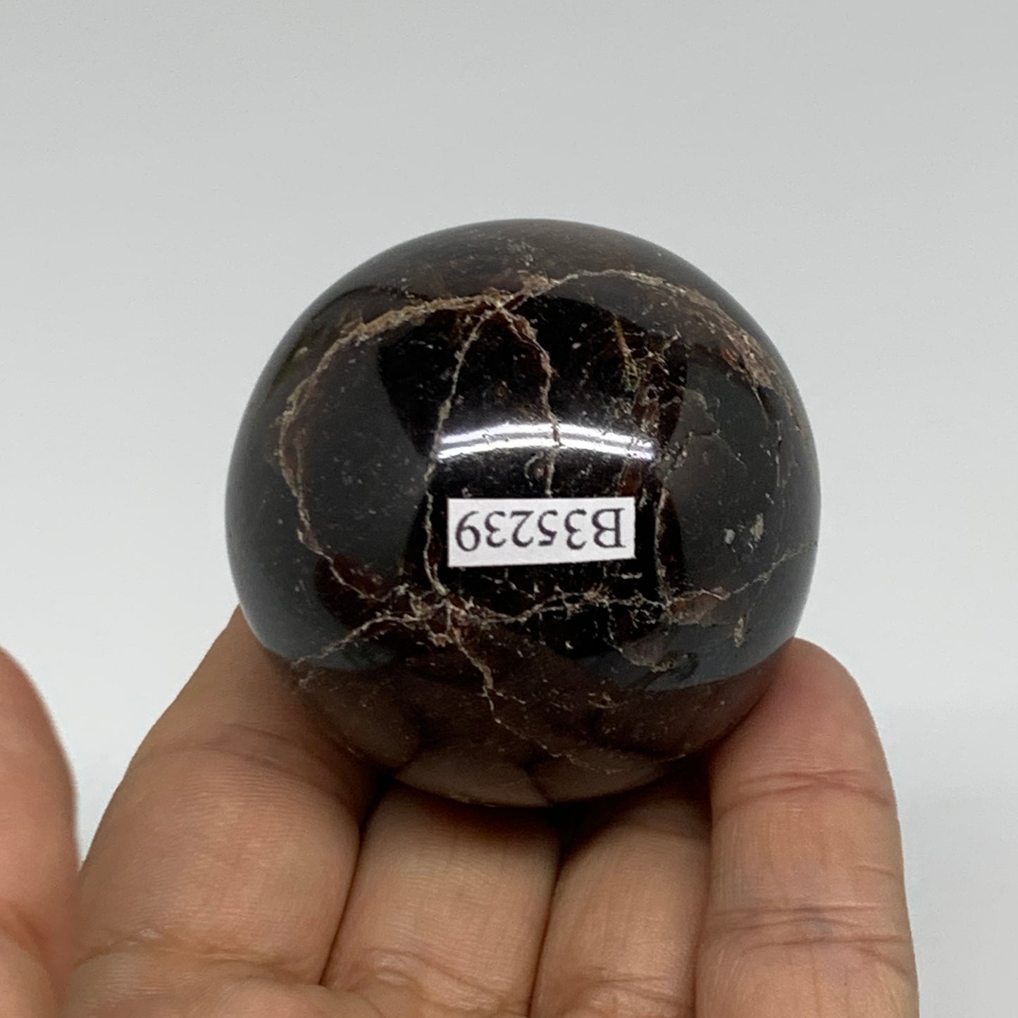 238.3g, 1.9"(48mm), Natural Red Garnet Sphere Ball Gemstone Polished, B35239