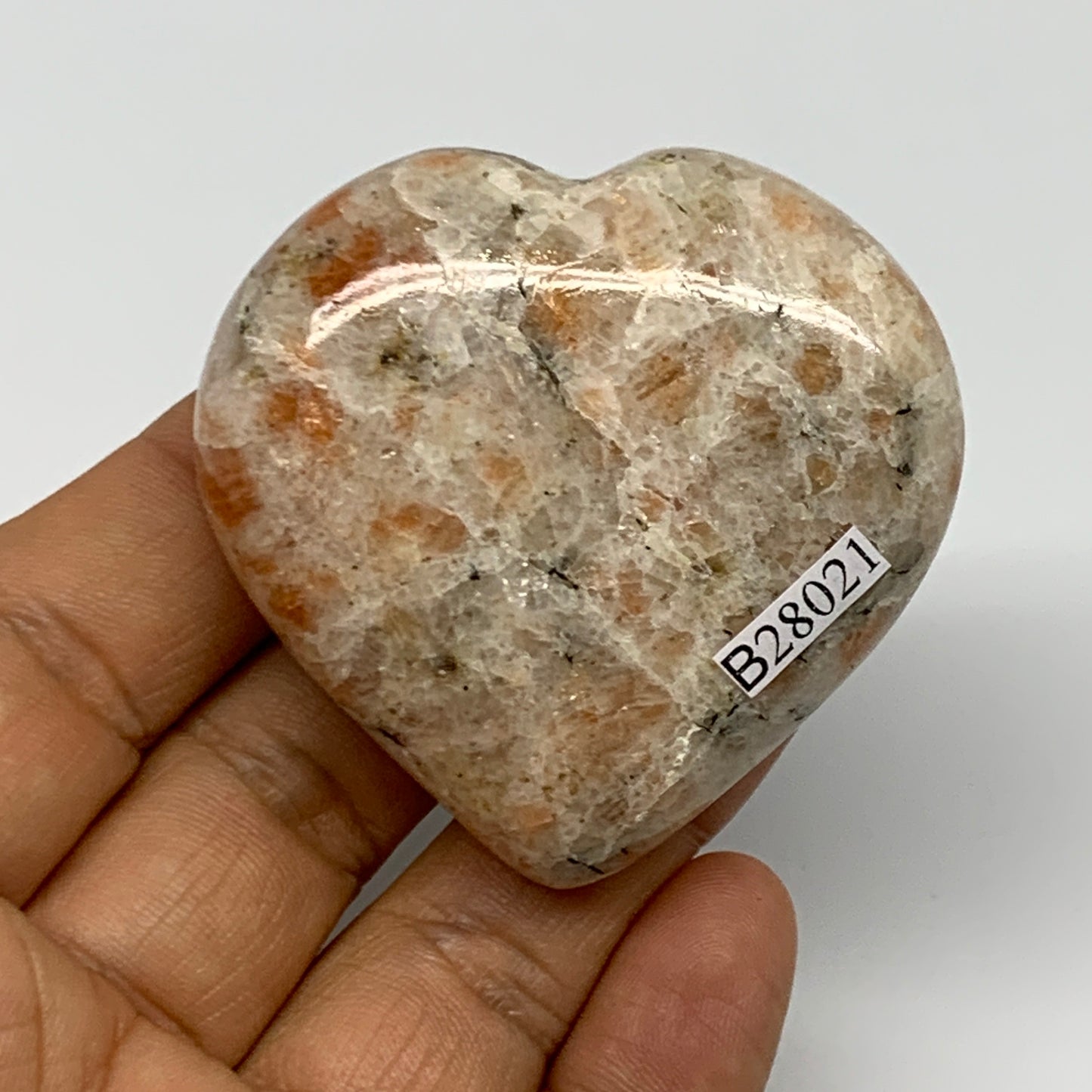 80.9g,2"x2.1"x0.8", Sunstone Heart Polished Healing Crystal @India, B28021
