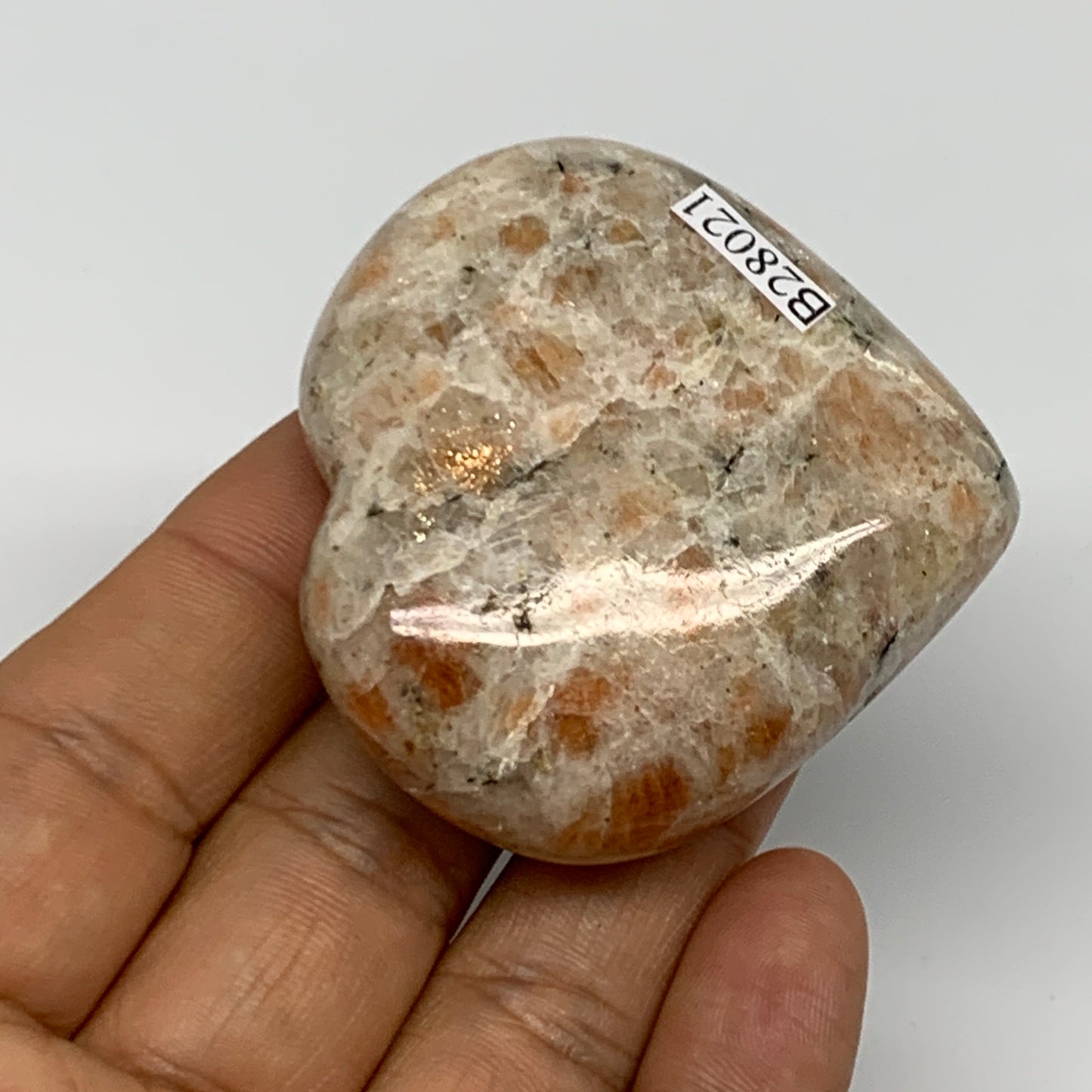 80.9g,2"x2.1"x0.8", Sunstone Heart Polished Healing Crystal @India, B28021